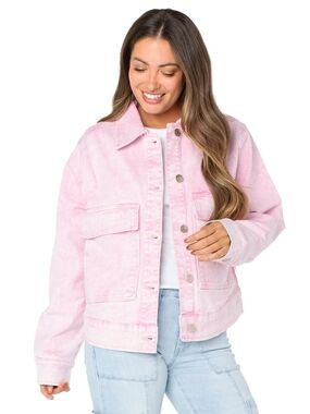 Celebrity Pink Denim Light Pink Jacket with Front Flap Pockets Size M